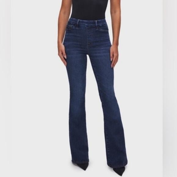 Good American Denim - Good American power stretch pull on flare jeans dark wash indigo large